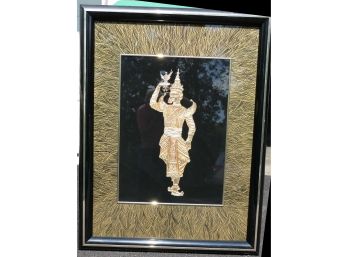 Large Thai Male God Framed In Enameled Frame With Embossed Image