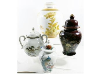 Lot Of 4 Made In Japan Jars Including Ginger Jar, Double Handled Jar, Beautiful Scenery, Etc