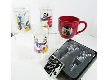 Disney Lot - 3 Tumblers, Hallmark Mickey/Minnie Coffee Mug And  Disney Ears Corkscrew And Stopper
