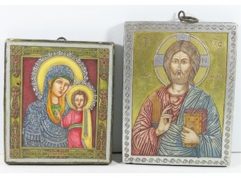 Pair Of Christian (Russian Orthodox) Relief Icons - Virgin With Child & Christ