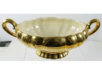 Vintage Bowl With 22 K Gold Plating - Mother Of Pearl Interior 10 1/4 X 5' Wide Lovely