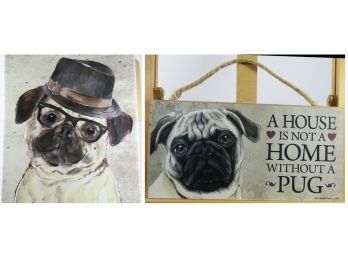 For The Love Of PUGS - Pug Dog Art 2 Wall Hangings & 1 Table Runner/cloth