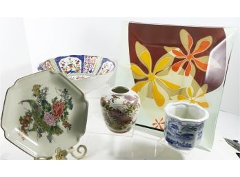 Vintage 5 Piece Lot Of Oriental China - Glassware - Beautiful Ceramic Satsuma Eggs - Exquisite Lot