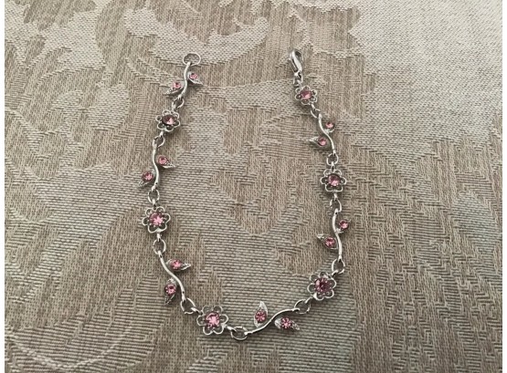Silvered And Pink Rhinestone Bracelet - Lot #22