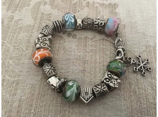 Silvered And Colored Bead Charm Bracelet - Lot #12