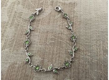 Silvered And Green Rhinestone Bracelet - Lot #16
