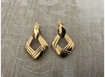 Trifari Gold Tone Earrings In Diamond Shaped Design