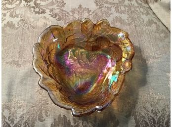 Vintage Heart Shaped Marigold Carnival Glass Bowl