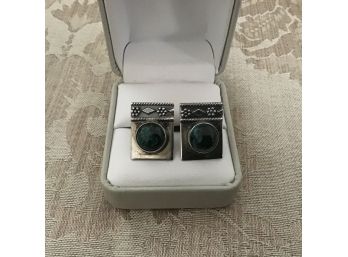 Vintage Silver And Malachite Cuff Links