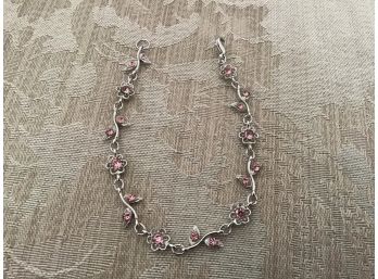 Silvered And Pink Rhinestone Bracelet - Lot #22