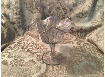 Vintage Frosted Clear Carnival Glass Pedestal Bowl