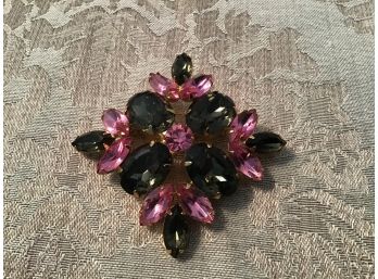 Vintage Faceted Pink And Smoky Grey And Gold Tone Pin