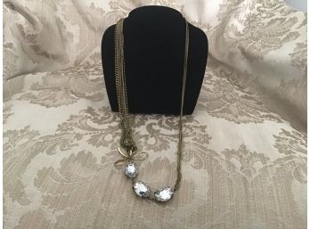 Multi Chain Gold Tone And Rhinestone Necklace - Lot #26