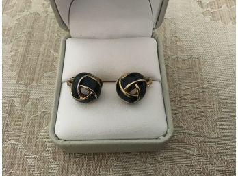 Monet Gold Tone And Navy Love Knot Design Earrings