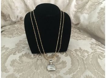 Contemporary Silvered, Gold Tone, And Rhinestone Pendant And Necklace - Lot #9