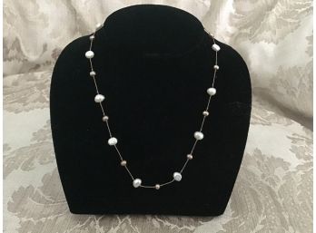 Silvered Bead And Faux Pearl Necklace - Lot #11