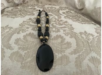Classic Black And Gold Beaded Necklace With Pendant - Lot #20