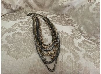 Nine Strand Bead And Link Necklace - Lot #28