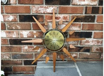 Vintage Sears, Roebuck And Co. 47382 Wooden And Metal Sunburst Wall Mount Clock