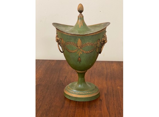 French Hand Painted And Gilded Tole Urn With Lid