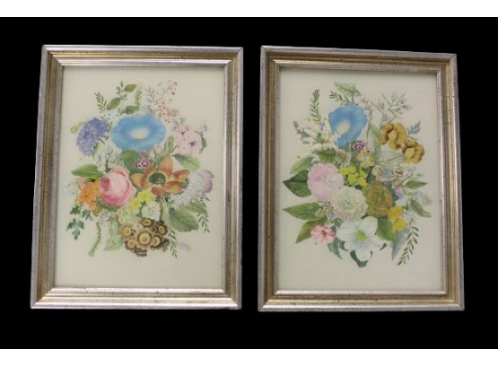 Lovely Pair Of Florals With Hand Painted Accents
