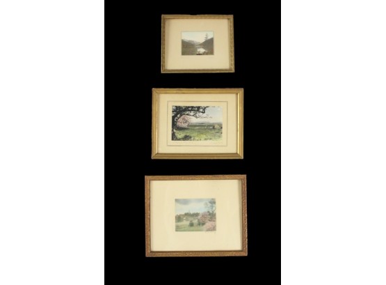 Trio Of Miniature Signed Prints, Including A  Hand Colored Wallace Nutting