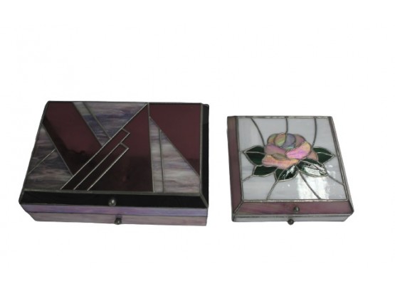 Hand Made Beautiful Pair Of Stained Glass Jewelry Boxes