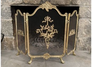Vintage French Provincial Ornate Solid Brass Fireplace Folding Screen