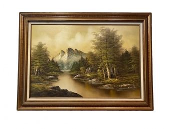 H Wilson Oil Painting Of Mountains And Lush Forest