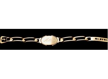 18K Gold 1960's Men's Engraved Name Elongated Link Bracelet 'Allen' Purchased In Greece 61.9g