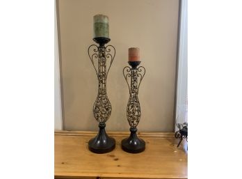 Pair Fholdersun Tall Openwork Metal Candle