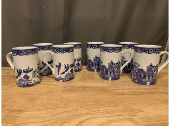 Group Of Eight Royal Cuthbertson Blue And White Mugs