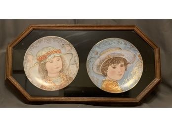Two Custom Framed Edna Hibel Plates, The Third Edition Of The Commemorative Series ' A Tribute To All Children