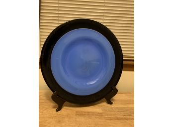 Large Blue & Navy Rimed Glass Plate