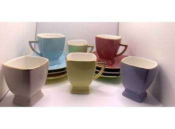 Classic Coffee & Tea Square Demitasse Cups & Saucers - Six Sets