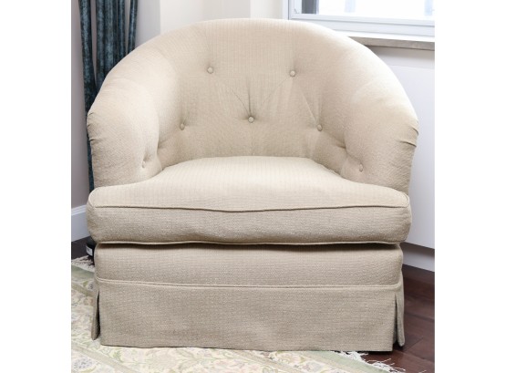 1 Of 2 Donghia D&D Building Skirted Swivel Chairs Custom Upholstered In Celadon Calvin Klein Fabric