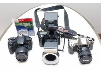 Set  Of Vintage Cameras Nikon, Pentex Cannon Plus More