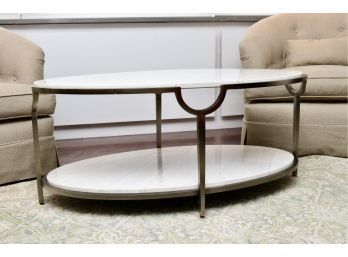 Bernhardt  Morello Oval Metal Faux Carrara Marble Two-Tier Cocktail Table  (Retails $1149)