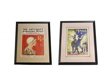 Set Of 2 'Billboard Painters,' Saturday Evening Post, July 9, 1932 And Puck Saint Valentine Number Framed Art