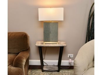1 Of 2 Set Of 2 Faux Shagreen Porch & Den Clouet Modern End Table  And  Faux Shagreen Rectangular Table Lamp