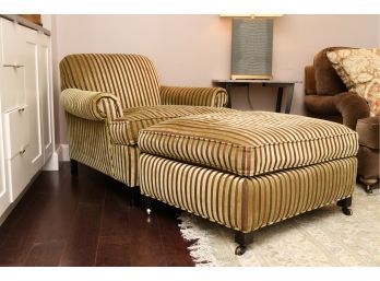 Avocado And Chocolate Silky Sumptuous Striped  Chair With Ottoman
