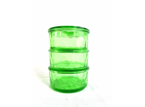 Green Glass Stacked Trio Candy Dishes