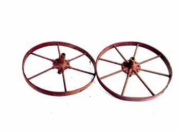 Pair Of Red Wagon Wheels