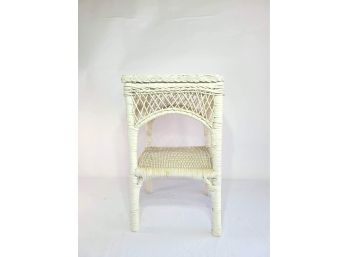Rustic White Wicker End Table