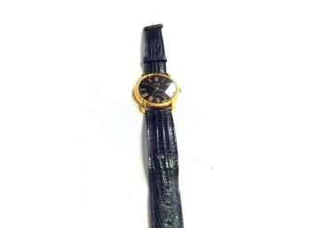 Vintage Womens Guess Watch - Patent Black Leather Band With Gold Toned Face- 1991 Japan Mov't