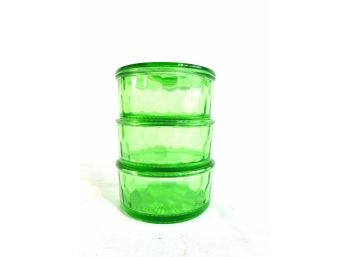 Green Glass Stacked Trio Candy Dishes