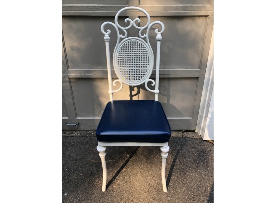 Single Kessler Industries Vintage Mid Century Modern Faux Rattan White Painted Metal Dining Chair