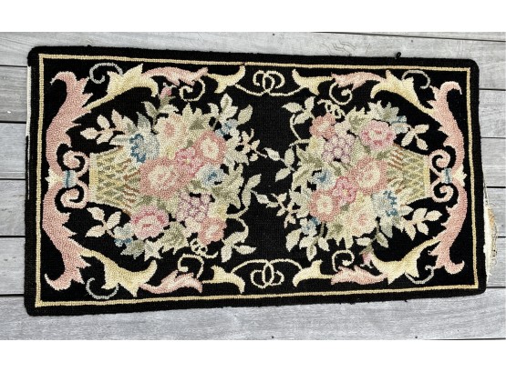 Pretty Antique Hooked Rug Black