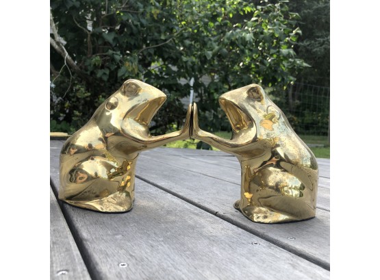 Cute Solid Brass Frog Bookends