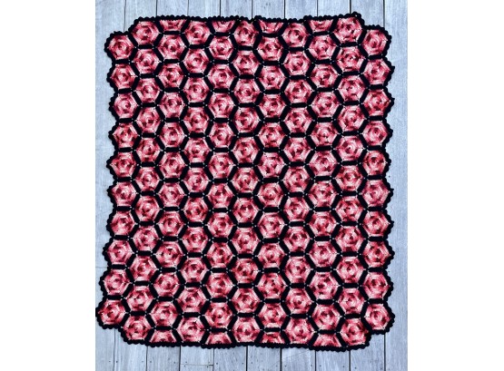 Beautiful Vintage Rose Design Crocheted Blanket